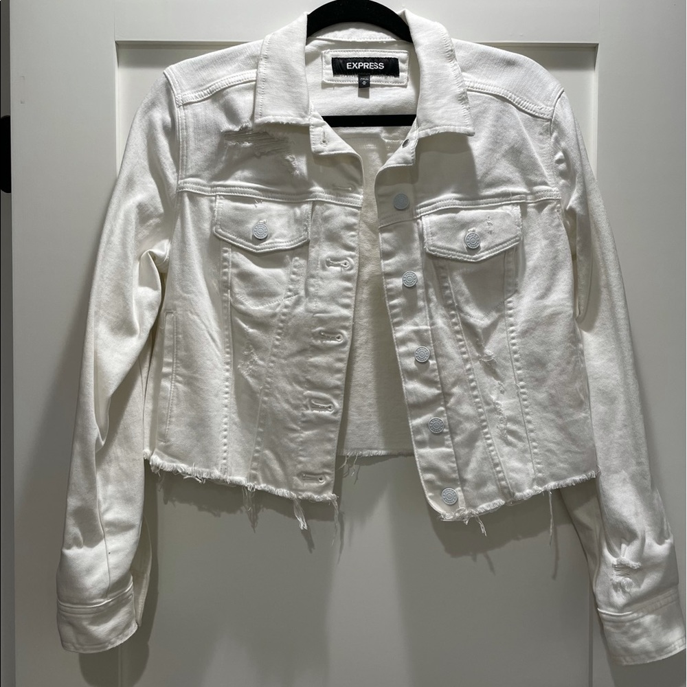 White distressed jean jacket